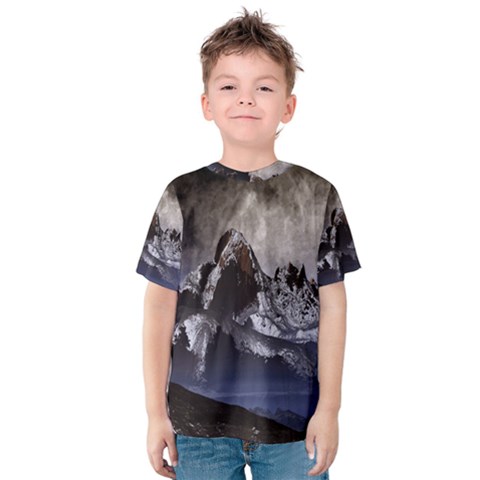 Mountains Moon Earth Space Kids  Cotton Tee by Pakrebo