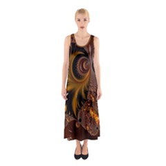 Fractal Brown Golden Intensive Sleeveless Maxi Dress by Pakrebo