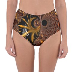 Fractal Brown Golden Intensive Reversible High-waist Bikini Bottoms by Pakrebo