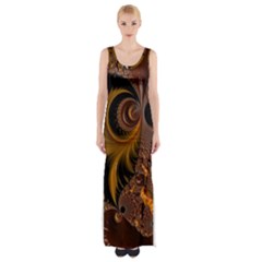 Fractal Brown Golden Intensive Maxi Thigh Split Dress by Pakrebo