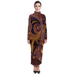 Fractal Brown Golden Intensive Turtleneck Maxi Dress by Pakrebo