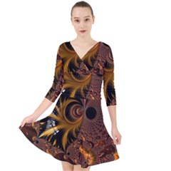 Fractal Brown Golden Intensive Quarter Sleeve Front Wrap Dress by Pakrebo