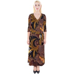 Fractal Brown Golden Intensive Quarter Sleeve Wrap Maxi Dress by Pakrebo