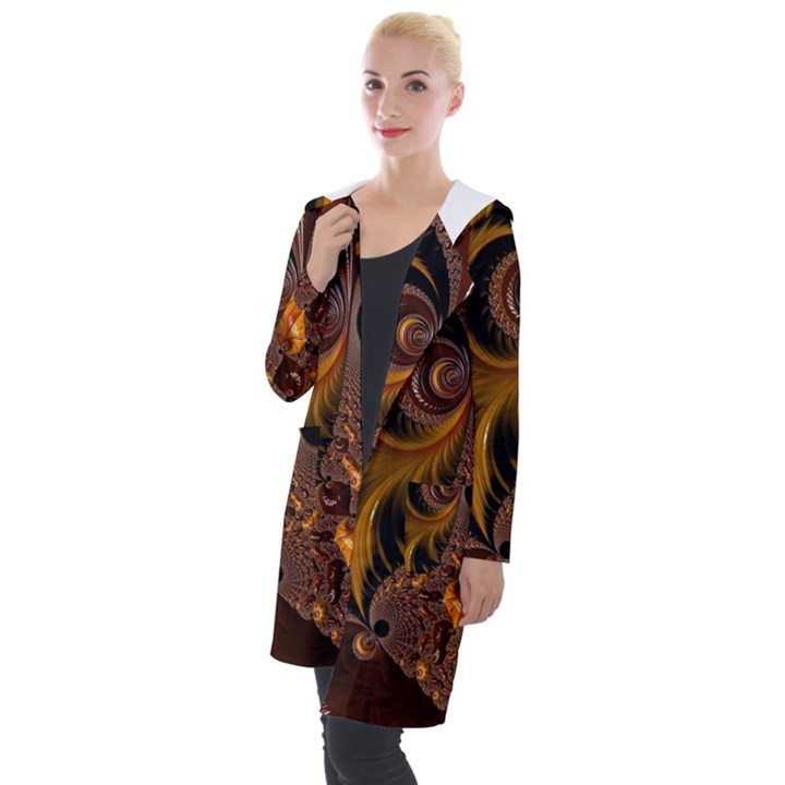 Fractal Brown Golden Intensive Hooded Pocket Cardigan