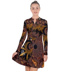 Fractal Brown Golden Intensive Long Sleeve Panel Dress by Pakrebo