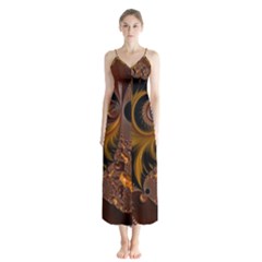 Fractal Brown Golden Intensive Button Up Chiffon Maxi Dress by Pakrebo