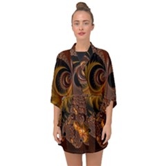 Fractal Brown Golden Intensive Half Sleeve Chiffon Kimono by Pakrebo