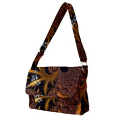 Fractal Brown Golden Intensive Full Print Messenger Bag by Pakrebo