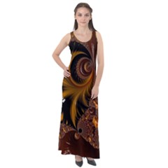 Fractal Brown Golden Intensive Sleeveless Velour Maxi Dress by Pakrebo