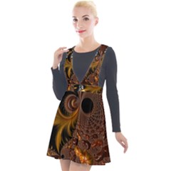 Fractal Brown Golden Intensive Plunge Pinafore Velour Dress