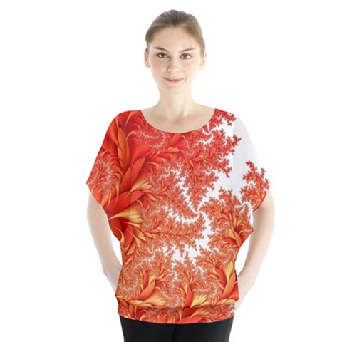 Flora Flowers Background Leaf Batwing Chiffon Blouse by Pakrebo