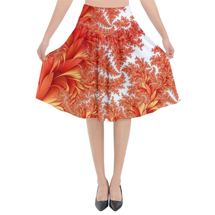 Flora Flowers Background Leaf Flared Midi Skirt