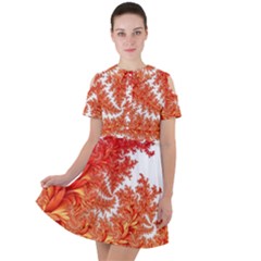 Flora Flowers Background Leaf Short Sleeve Shoulder Cut Out Dress 