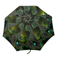 Fractal Intensive Green Olive Folding Umbrellas by Pakrebo