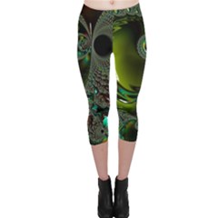 Fractal Intensive Green Olive Capri Leggings  by Pakrebo