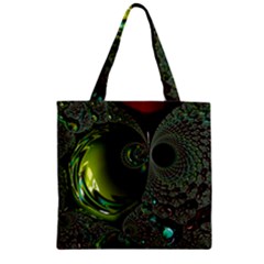 Fractal Intensive Green Olive Zipper Grocery Tote Bag by Pakrebo