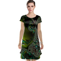 Fractal Intensive Green Olive Cap Sleeve Nightdress by Pakrebo