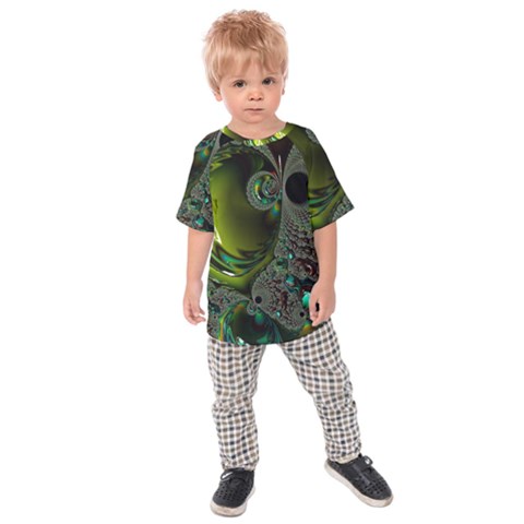 Fractal Intensive Green Olive Kids  Raglan Tee by Pakrebo