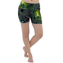 Fractal Intensive Green Olive Lightweight Velour Yoga Shorts by Pakrebo