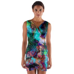 Seamless Abstract Colorful Tile Wrap Front Bodycon Dress by Pakrebo