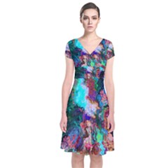 Seamless Abstract Colorful Tile Short Sleeve Front Wrap Dress by Pakrebo