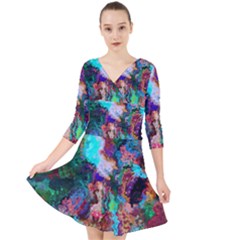 Seamless Abstract Colorful Tile Quarter Sleeve Front Wrap Dress by Pakrebo