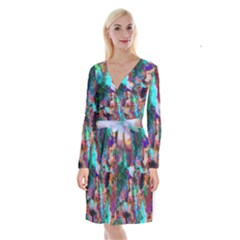 Seamless Abstract Colorful Tile Long Sleeve Velvet Front Wrap Dress by Pakrebo