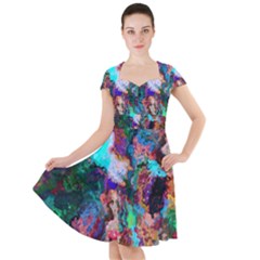 Seamless Abstract Colorful Tile Cap Sleeve Midi Dress by Pakrebo