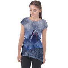 Mountains Moon Earth Space Cap Sleeve High Low Top by Pakrebo