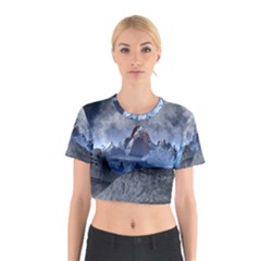 Mountains Moon Earth Space Cotton Crop Top by Pakrebo