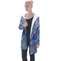 Mountains Moon Earth Space Longline Hooded Cardigan by Pakrebo