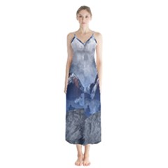 Mountains Moon Earth Space Button Up Chiffon Maxi Dress