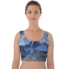 Mountains Moon Earth Space Velvet Crop Top by Pakrebo