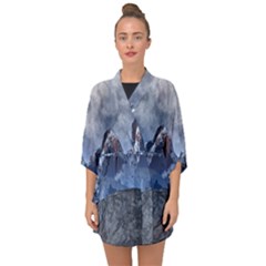 Mountains Moon Earth Space Half Sleeve Chiffon Kimono by Pakrebo