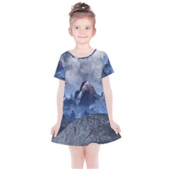 Mountains Moon Earth Space Kids  Simple Cotton Dress by Pakrebo