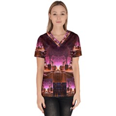 Fractal Mandelbulb 3d Women s V-neck Scrub Top by Pakrebo