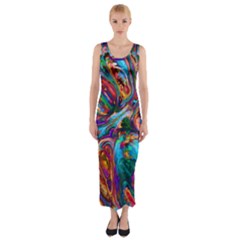 Seamless Abstract Colorful Tile Fitted Maxi Dress