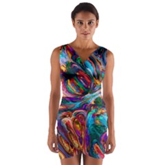 Seamless Abstract Colorful Tile Wrap Front Bodycon Dress by Pakrebo