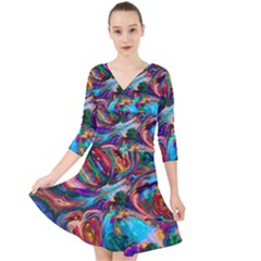 Seamless Abstract Colorful Tile Quarter Sleeve Front Wrap Dress by Pakrebo