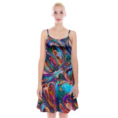 Seamless Abstract Colorful Tile Spaghetti Strap Velvet Dress