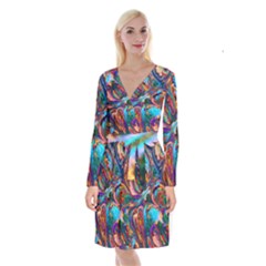 Seamless Abstract Colorful Tile Long Sleeve Velvet Front Wrap Dress by Pakrebo