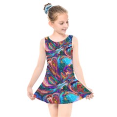 Seamless Abstract Colorful Tile Kids  Skater Dress Swimsuit by Pakrebo