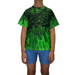 Fractal Rendering Background Green Kids  Short Sleeve Swimwear by Pakrebo