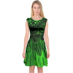 Fractal Rendering Background Green Capsleeve Midi Dress by Pakrebo