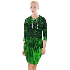 Fractal Rendering Background Green Quarter Sleeve Hood Bodycon Dress by Pakrebo