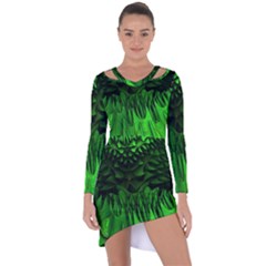 Fractal Rendering Background Green Asymmetric Cut-out Shift Dress by Pakrebo