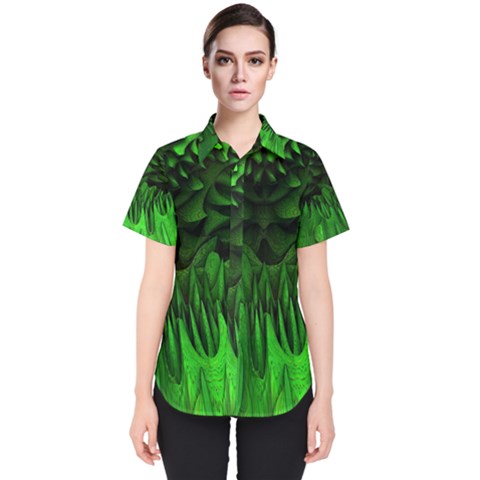 Fractal Rendering Background Green Women s Short Sleeve Shirt by Pakrebo