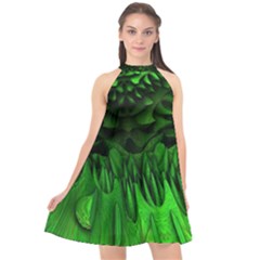 Fractal Rendering Background Green Halter Neckline Chiffon Dress  by Pakrebo