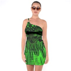 Fractal Rendering Background Green One Soulder Bodycon Dress by Pakrebo