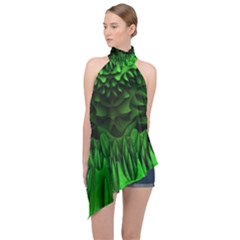 Fractal Rendering Background Green Halter Asymmetric Satin Top by Pakrebo